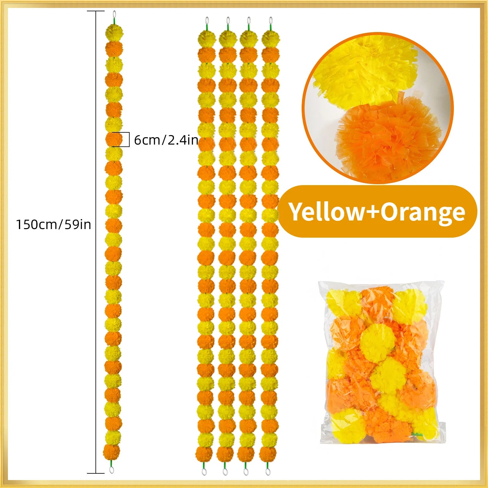 5-50 PCS Marigold Garland Wedding Marigold Flower Garlands for Prayer Fest Calendula Garland Indian Decor Garlands Wedding