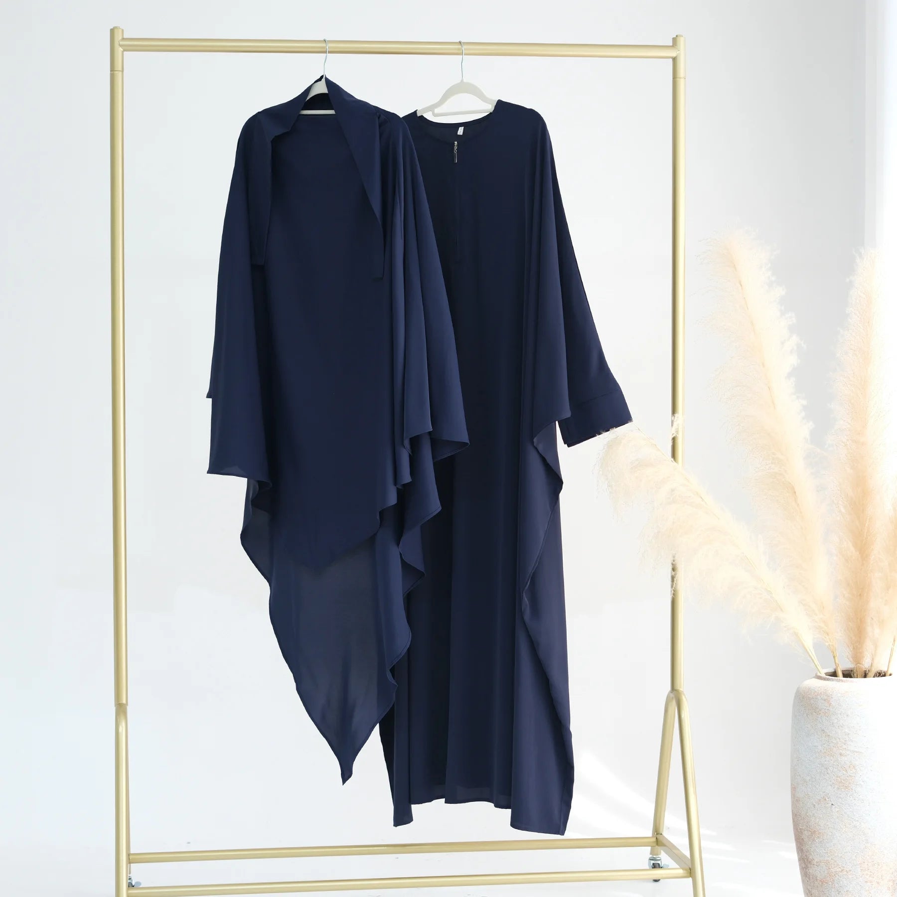 Muslim Women Ruffles Hijab Dress 2PCS – Overhead Abaya & Kaftan Set