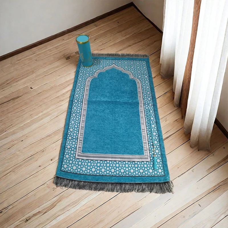 Prayer Mat Set with prayer beads and Cylinder Gift Box Portable Travel Prayer Rug Worship Blanket Ramadan Islamic Muslim Gift