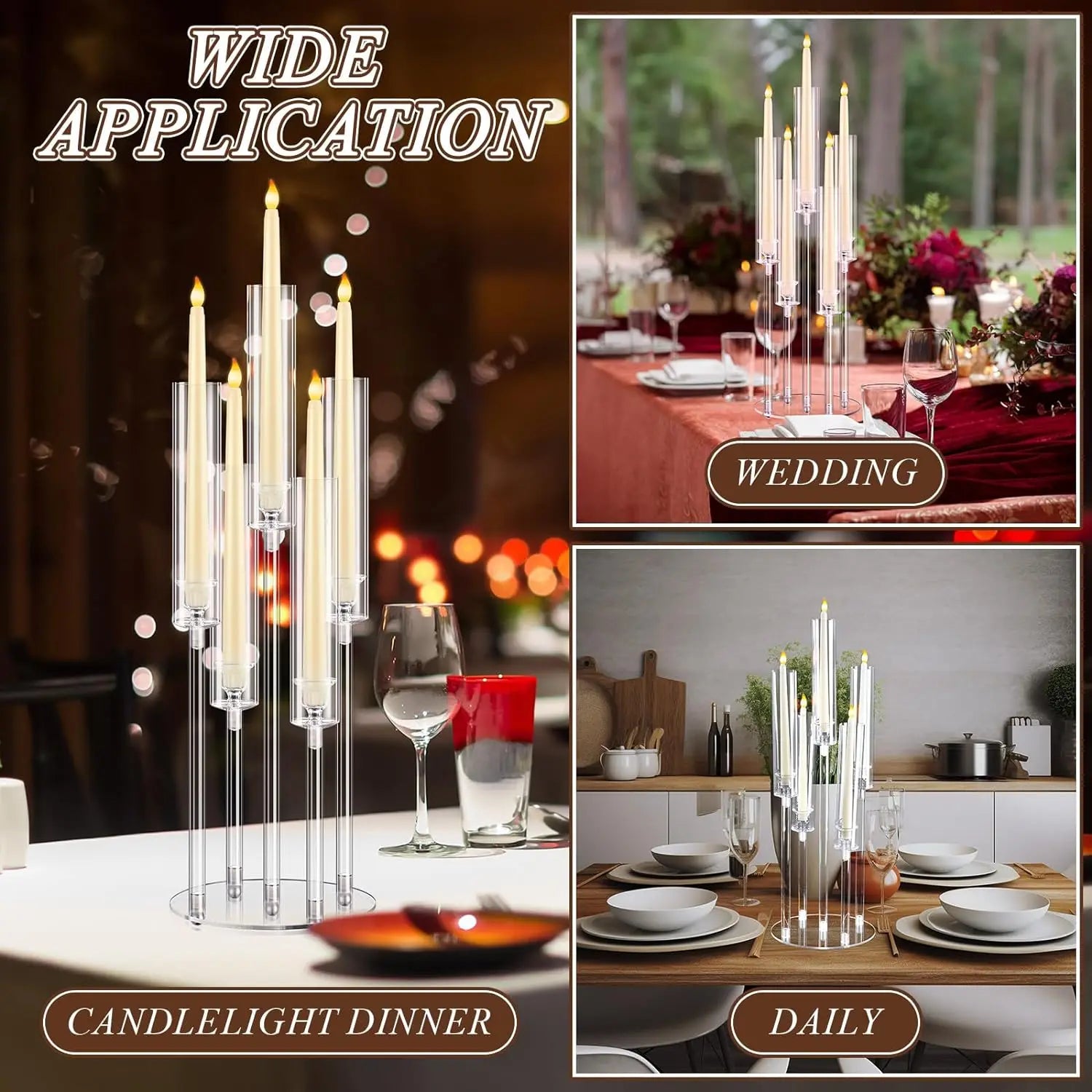 2/4/6/8/10pcs Acrylic Candelabra Centerpieces Clear Candle Holder for Wedding 5 Arm Candlesticks Holder with Acrylic Shade