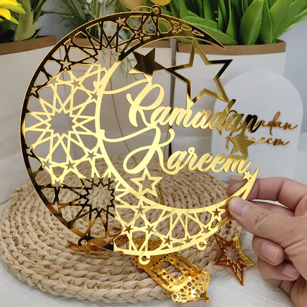 1PC Acrylic Ramadan Kareem Moon Star Wall Pendant Eid Mubarak Ornaments for Home Eid Al Fitr Muslim Islamic Holiday Party Decor