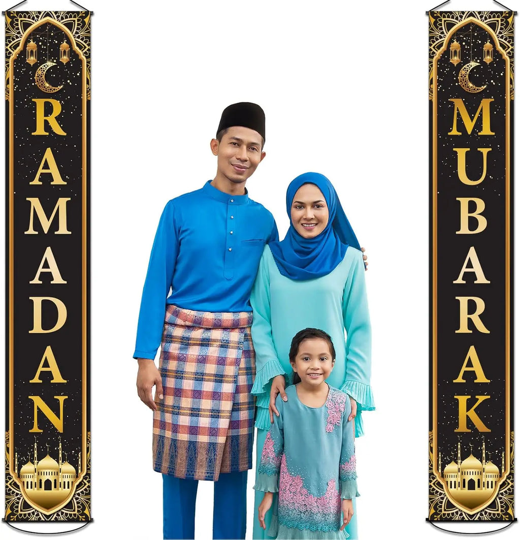 VIKAMA Ramadan Mubarak Banner Porch Hanging Background Set Indoor and Outdoor Party Decoration Supplies