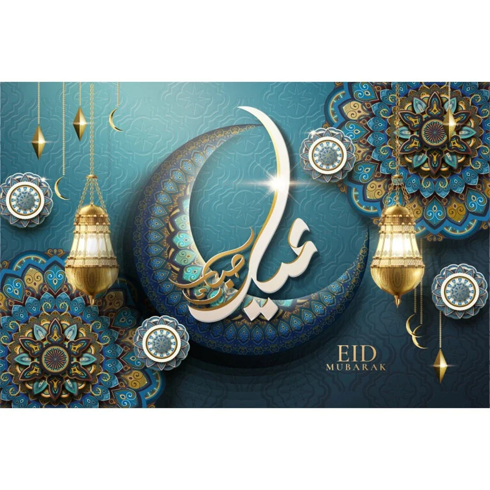Eid Mubarak Backdrop Ramadan Kareem Islam Mosque Muslim Moon Lantern Eid Al-fitr Family Party Decor Banner Photo Background