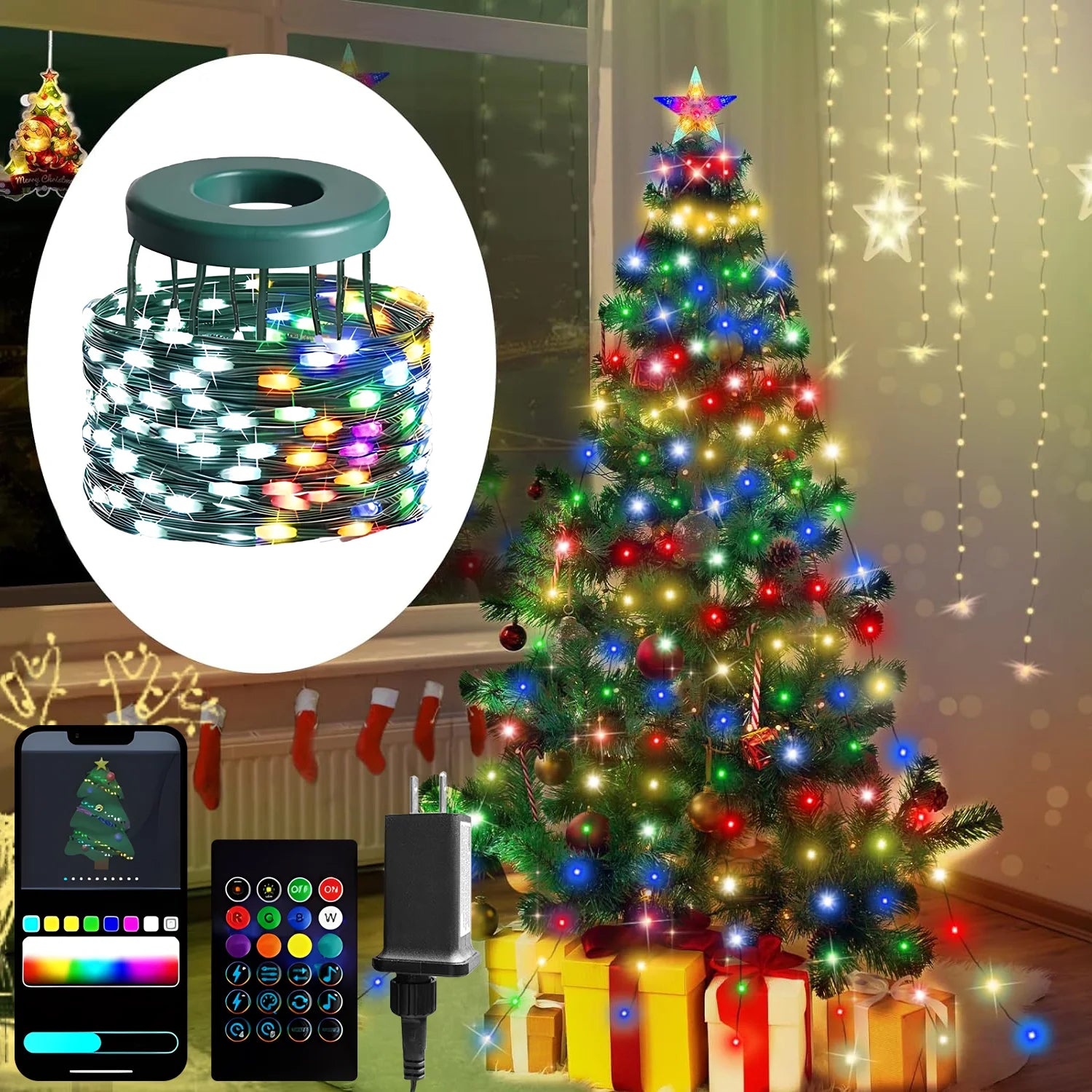 Christmas Tree Lights String 16 Lines Fairy Garland Light Strip Indoor Outdoor Xmas Tree Wedding New Year Holiday Decorations
