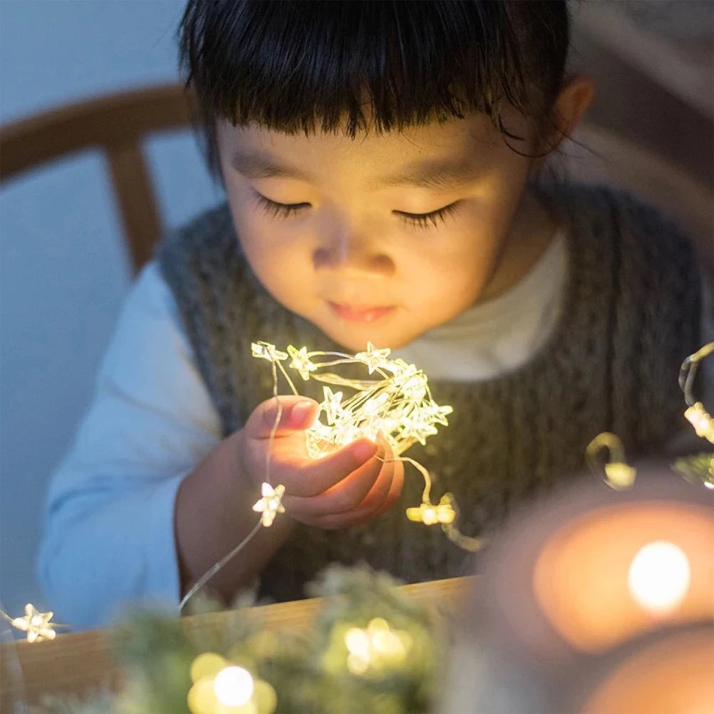 LED Star Copper String Lights, 10–60 LED Fairy Light, Christmas Party & Wedding Decor, Home Outdoor Patio Twinkle Lamps