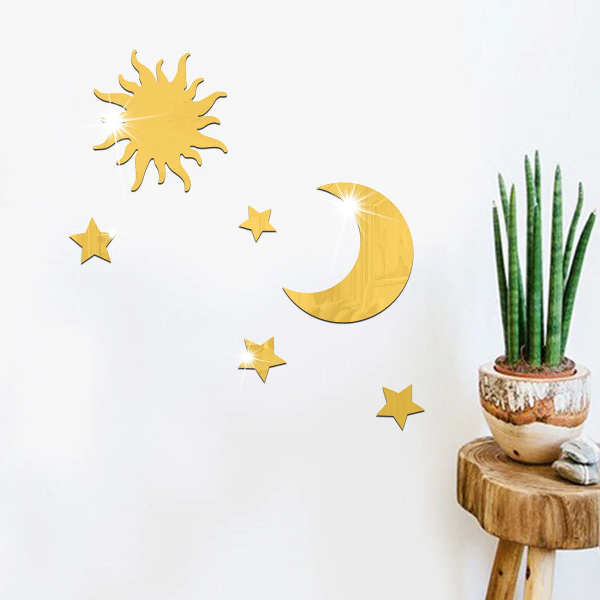 Acrylic Star Moon sun 3D Mirror Wall Sticker Acrylic Mirror Mural Decals Bathroom Mirror Wall Stickers For Kids Room Decor