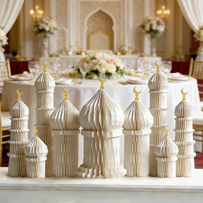 Ramadan Paper Art Desktop Decoration Castle Decoration 3d Honeycomb Castle Eid Al Fitr Party Stars Castle Party Products Gifts