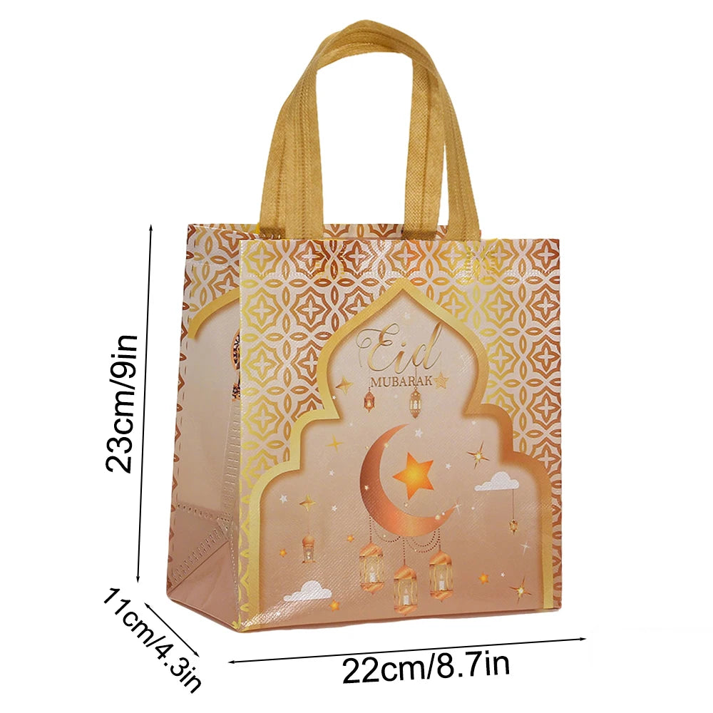 6/12pcs Eid Mubarak Non-Woven Gift Bags with Handle Ramadan Gift Packaging Bag Ramadan Kareem Decor Islamic Festival Party Favor