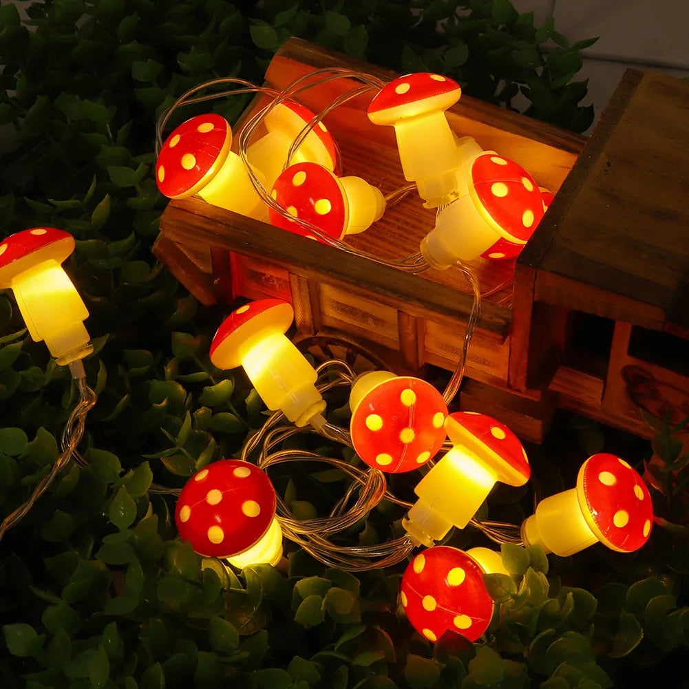 2025 Holiday Mushroom Led String Lights Indoor Room Decoration Battery Navidad Lights Party USB Warm Light Lovely 411