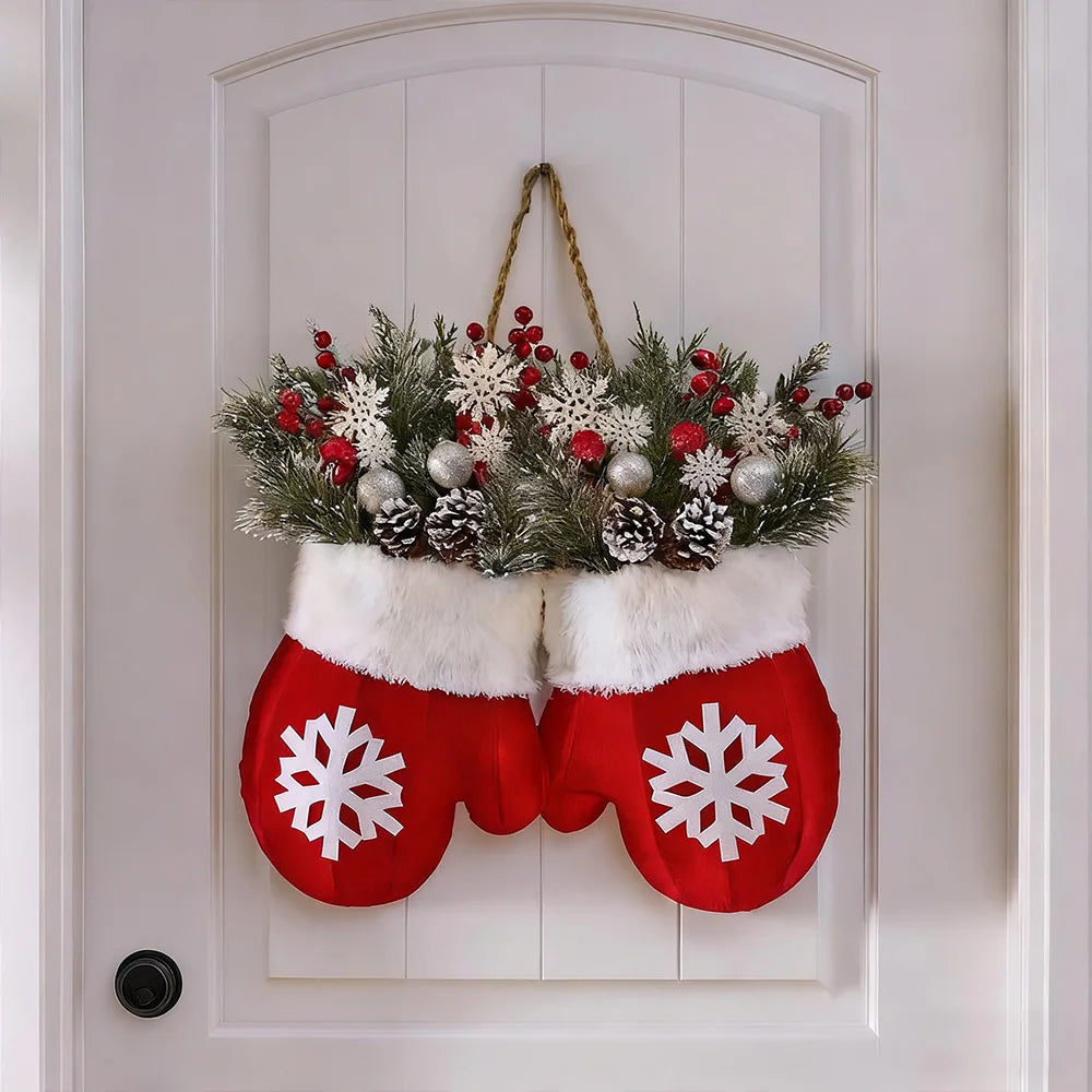 2026 Christmas Glove Garland Creative Simulated Flower Wreath Window Door Gate Home Decor Door Sign Xmas Party Decoration