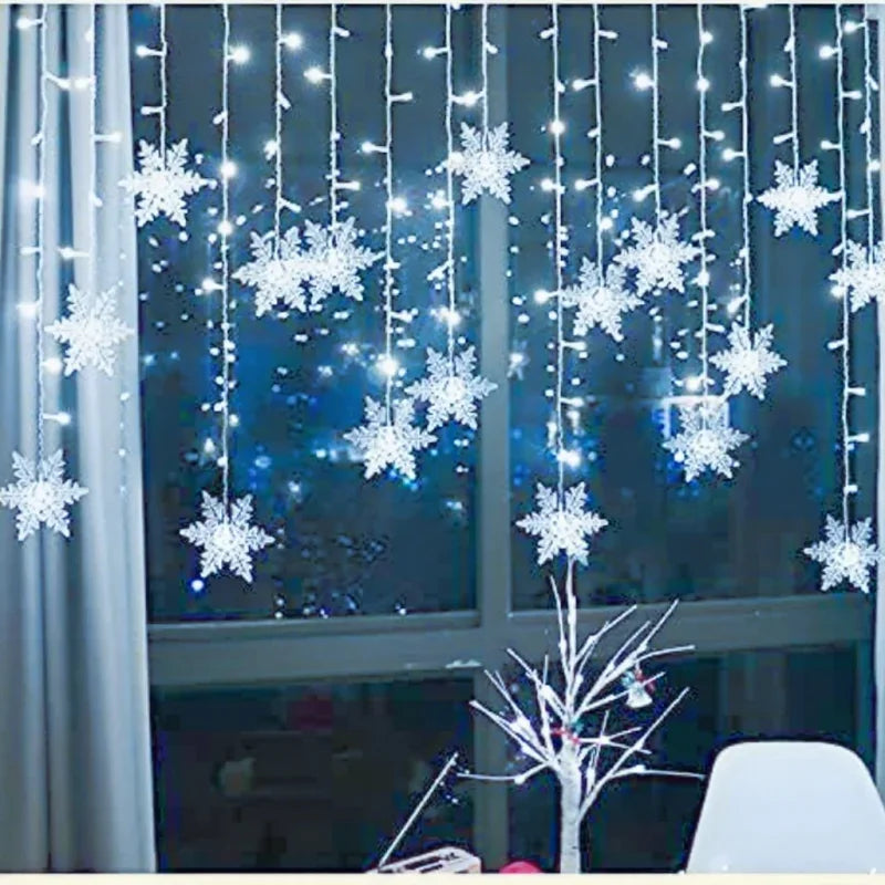 New Year LED Snowflake Curtain String Lights Indoor Halloween Light Wedding Home Party Xmas Lamps Eave Christmas Decoration