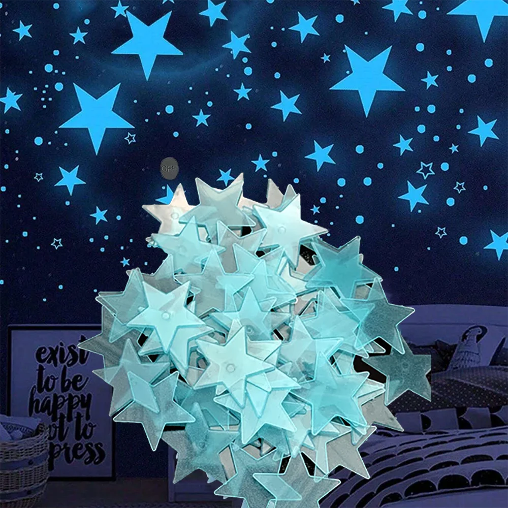 100/50/3pcs Glow In The Dark 3D Star Moon Wall Stickers Glow Sticker Christmas New Year Bedroom Ceilings Decor Glow Wall Sticker