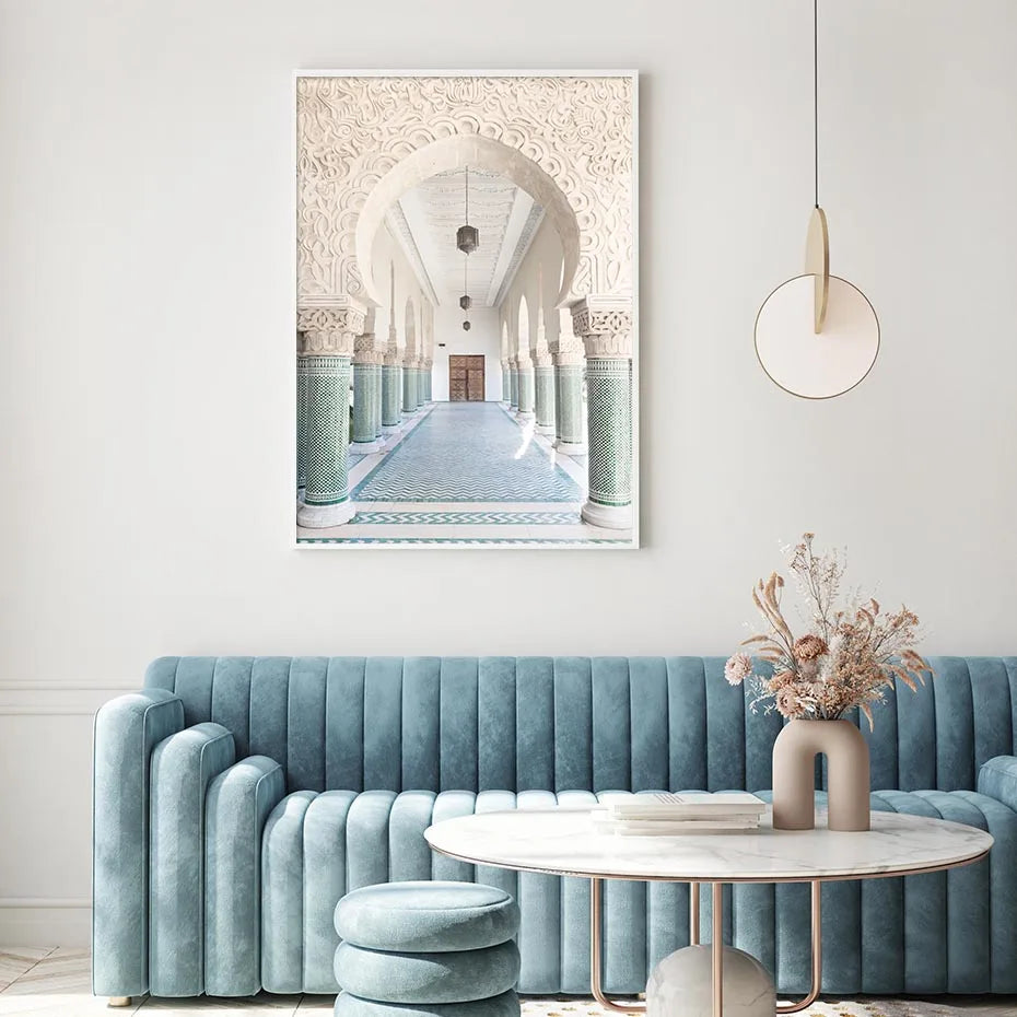 Islamic Beige Blue Calligraphy SubhanAllah Posters Architecture Canvas Painting Wall Art Print Pictures Living Room Home Decor