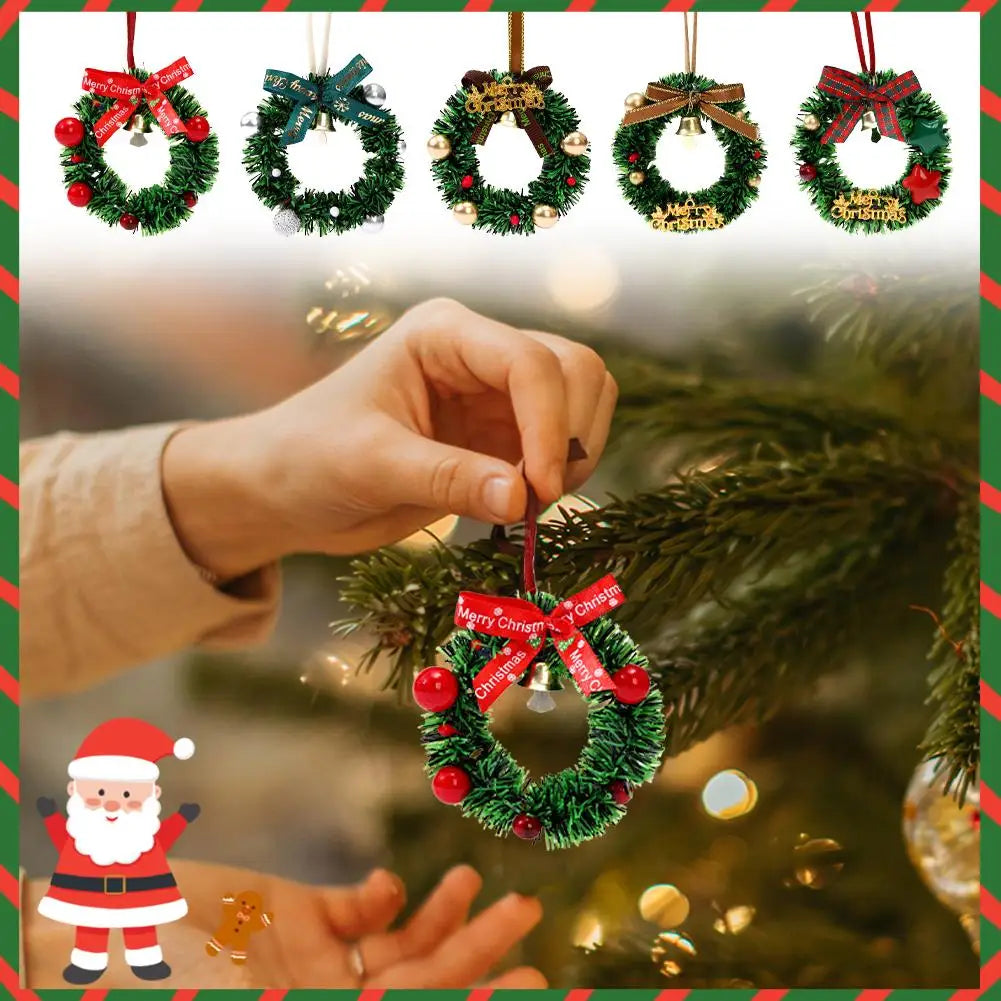 Christmas Atmosphere Bells 5pcs Set Mini Tree Window Hanging Ornaments With Wreath Party Decorations
