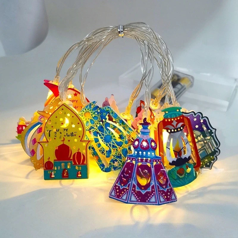 Ramadan Star Moon Castle LED String Lights Eid Mubarak Decoration 2026 for Muslim Islam Party Eid al-Fitr Wall Pendant String