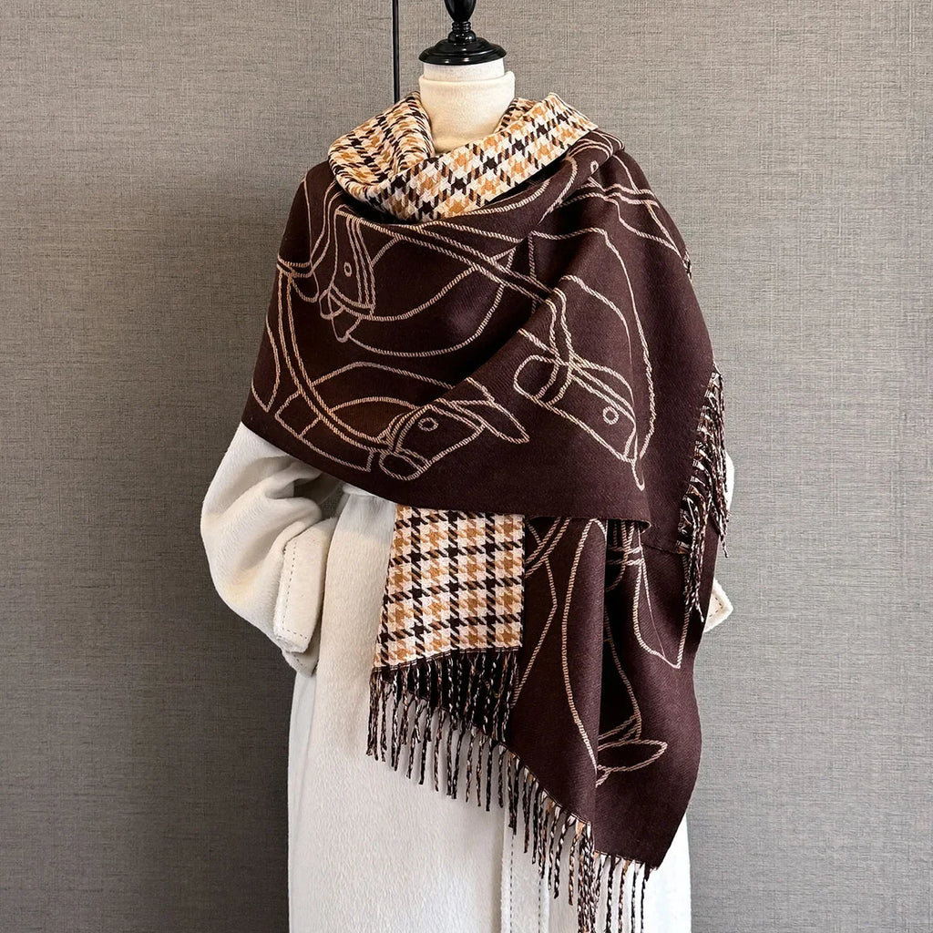 Long Soft Double Sided Jacquard Scarf Women Winter Warm Thickened Shawl Wrap with Fringe for Outdoor Activities Scarves Hijab