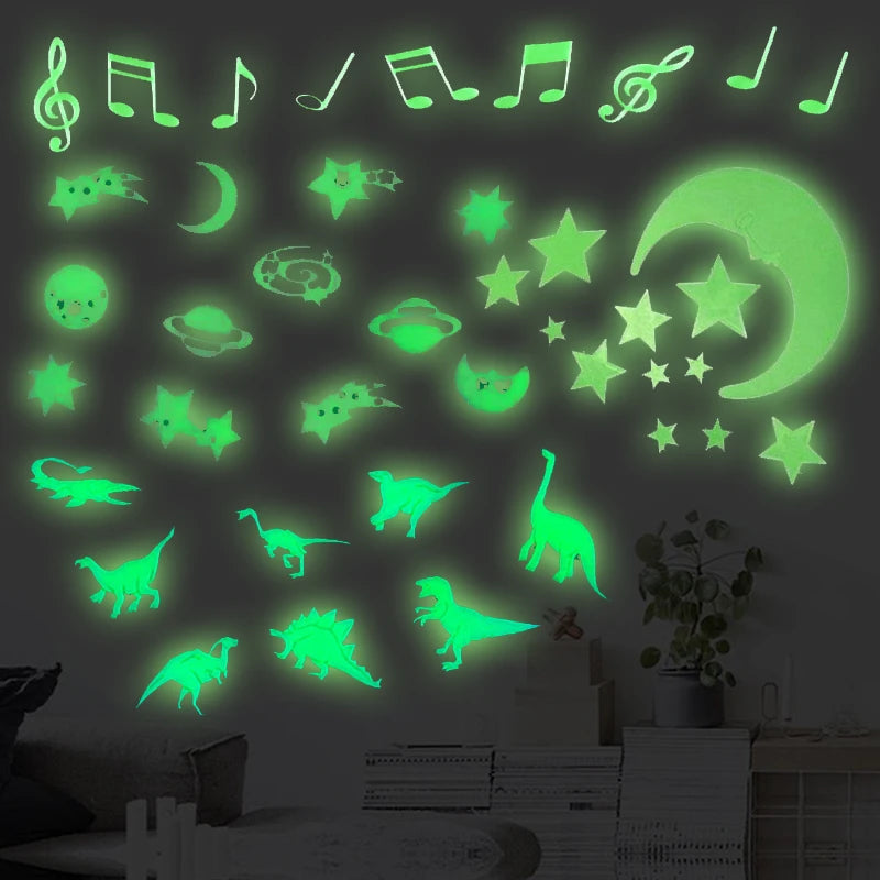 Room Wall Art Decor Bedroom Ceilling Home Decor Glow In Dark Moon Universe 3D Luminous Fluorescent Sticker Stars Dinosaur TMZ