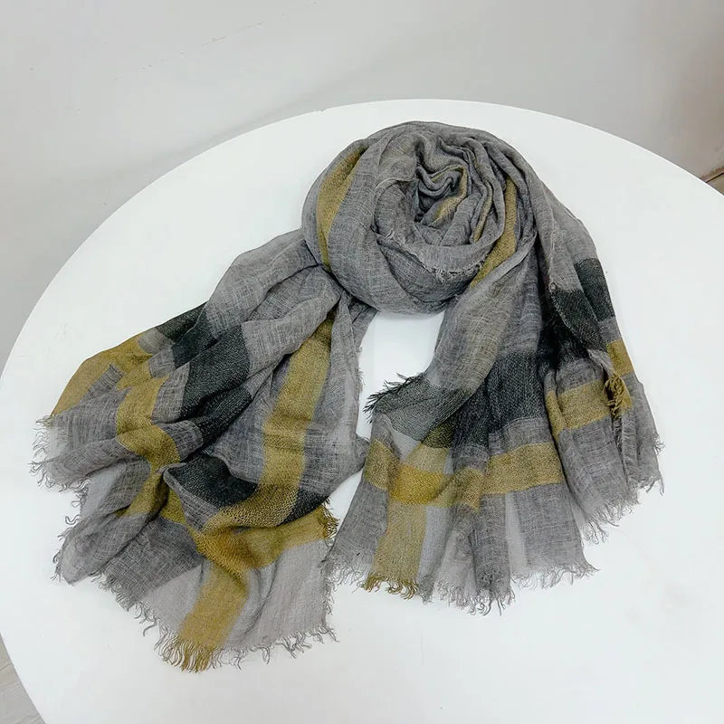 Autumn And Winter Wool Acrylic Blend Scarfs For Ladies 100*200 Checkered TurbansFor Women