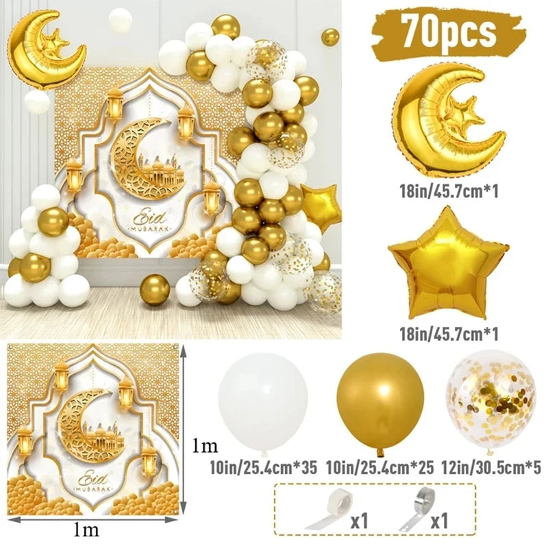 Eid Mubarak Party Decorations Mubarak Moon Star Foil Balloon Ramadan Dinner Table Decor  Islamic Party tablecloth Supplies