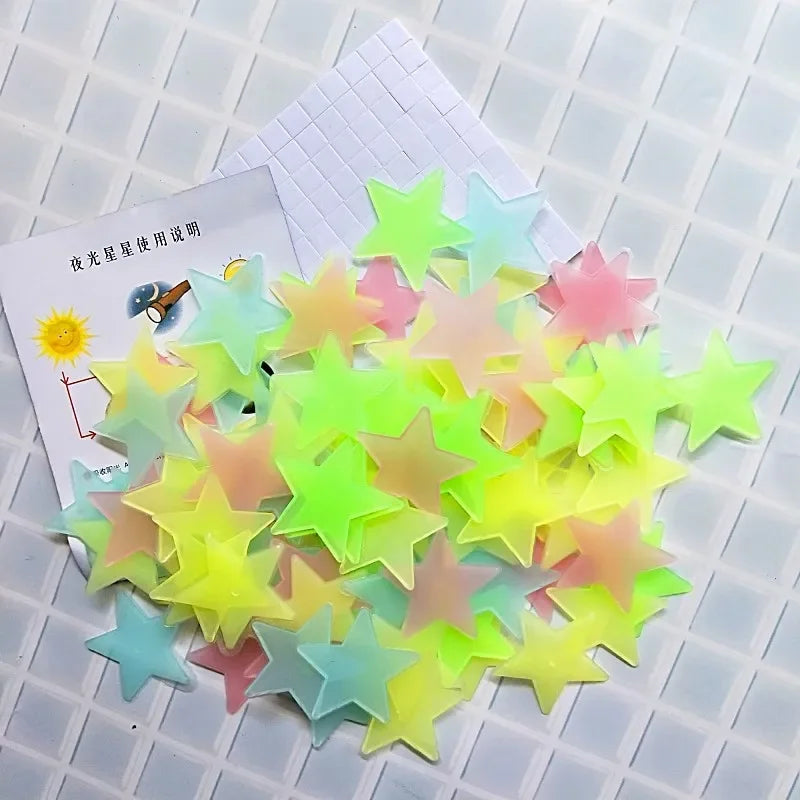 100Pcs/Set Stars Luminous Wall Stickers Glow In The Dark For Kids Baby Room Decoration Decals Colorful Star Home DIY Decor Mural