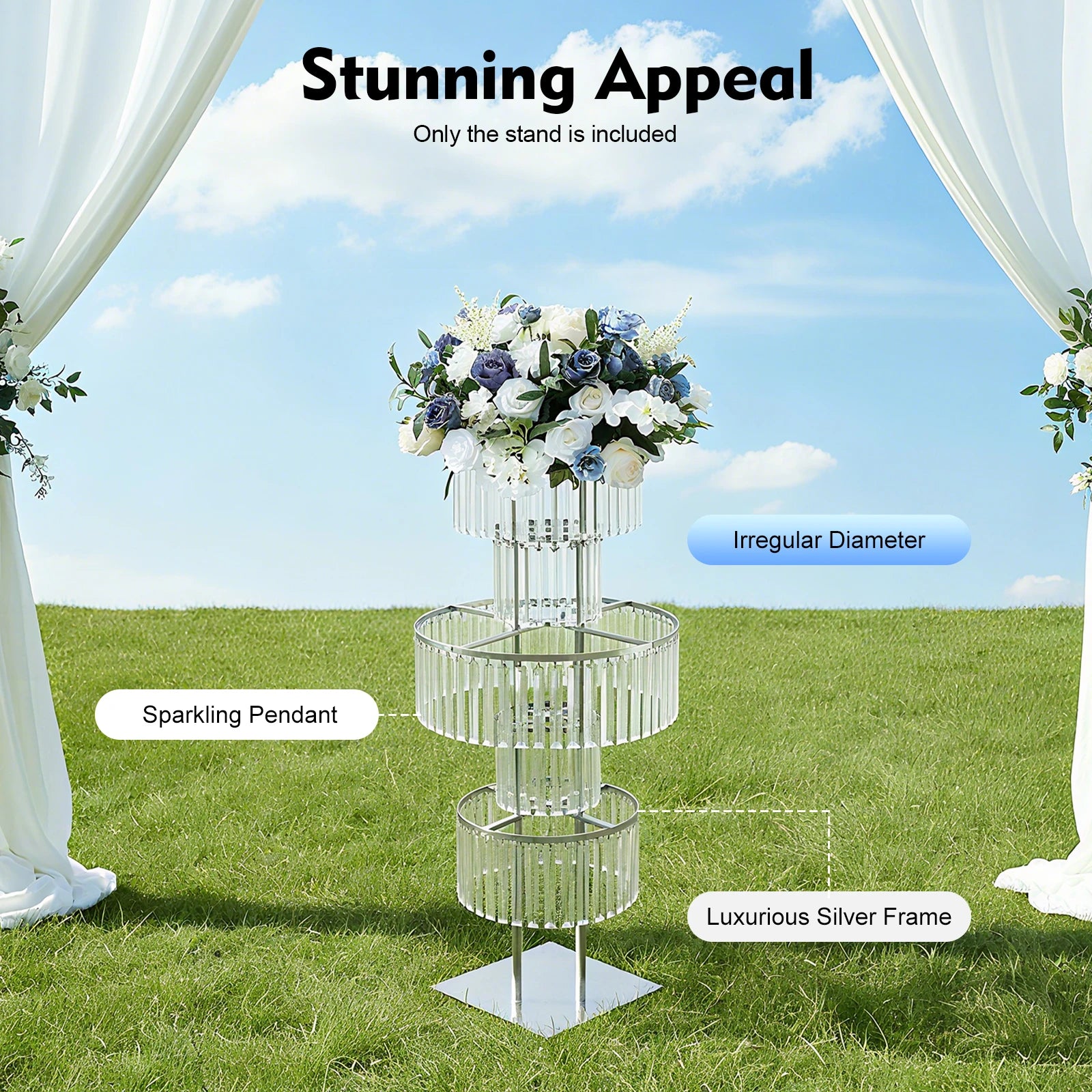 5 Tiers Gold/Silver Wedding Centerpieces Flower Stand Vase Centerpiece Acrylic Flower Stand with Hanging Acrylic