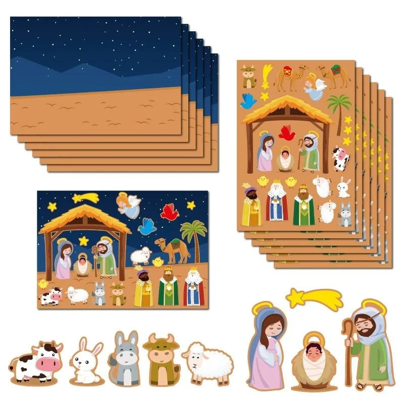12Sheets Eid Mubarak DIY Stickers Kids Puzzle Game Toys Islam Muslim Party Supplies 2025 Ramadan Home Decoration Wall Sticker