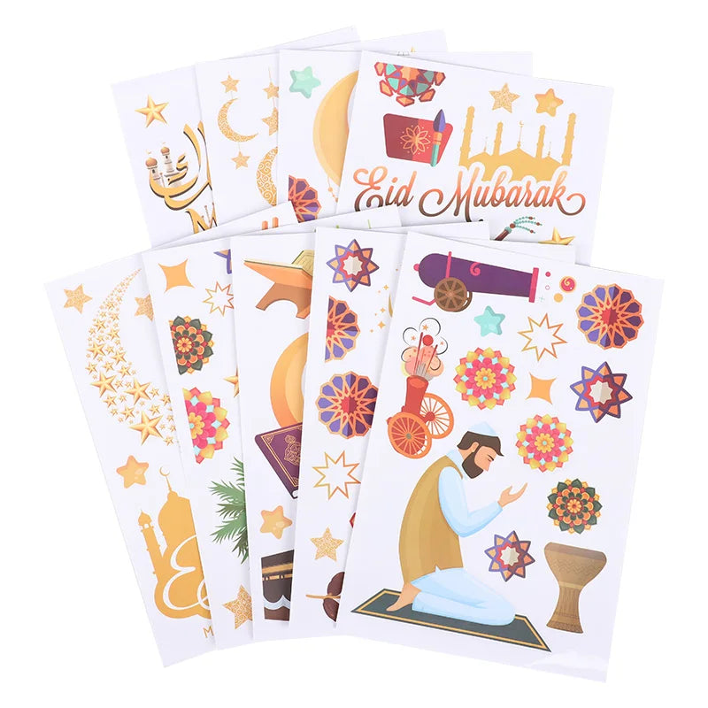 9pcs Eid Mubarak Window Stickers Islamic Muslim Party Supplies Ramadan Kareem Decoration for Home Eid Al-fitr Gifts