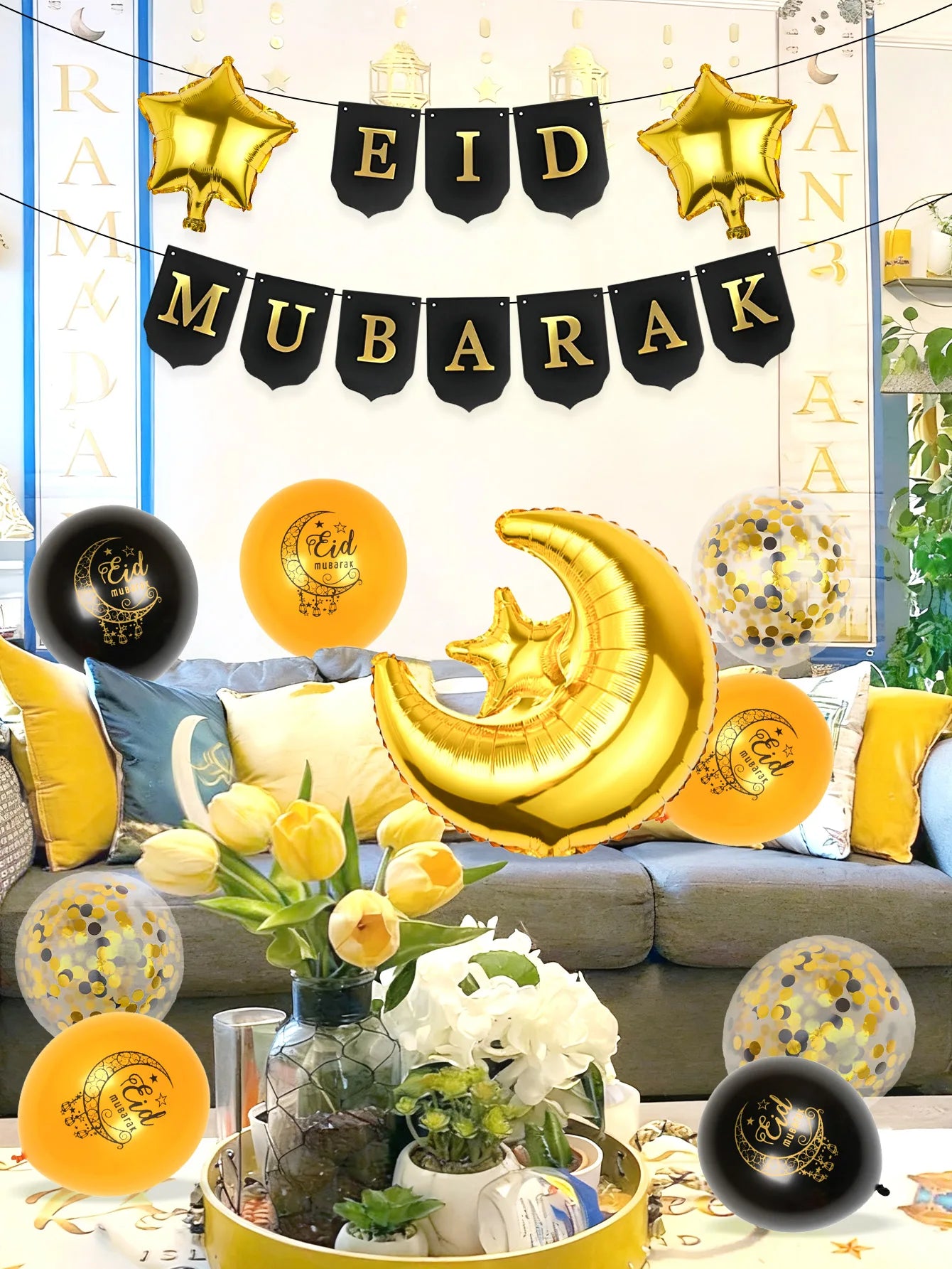 19pcs Eid balloon set, suitable for Ramadan, Eid Mubarak, Ramadan, family Eid decorations, Ramadan Kareem, Ramadan Mubarak
