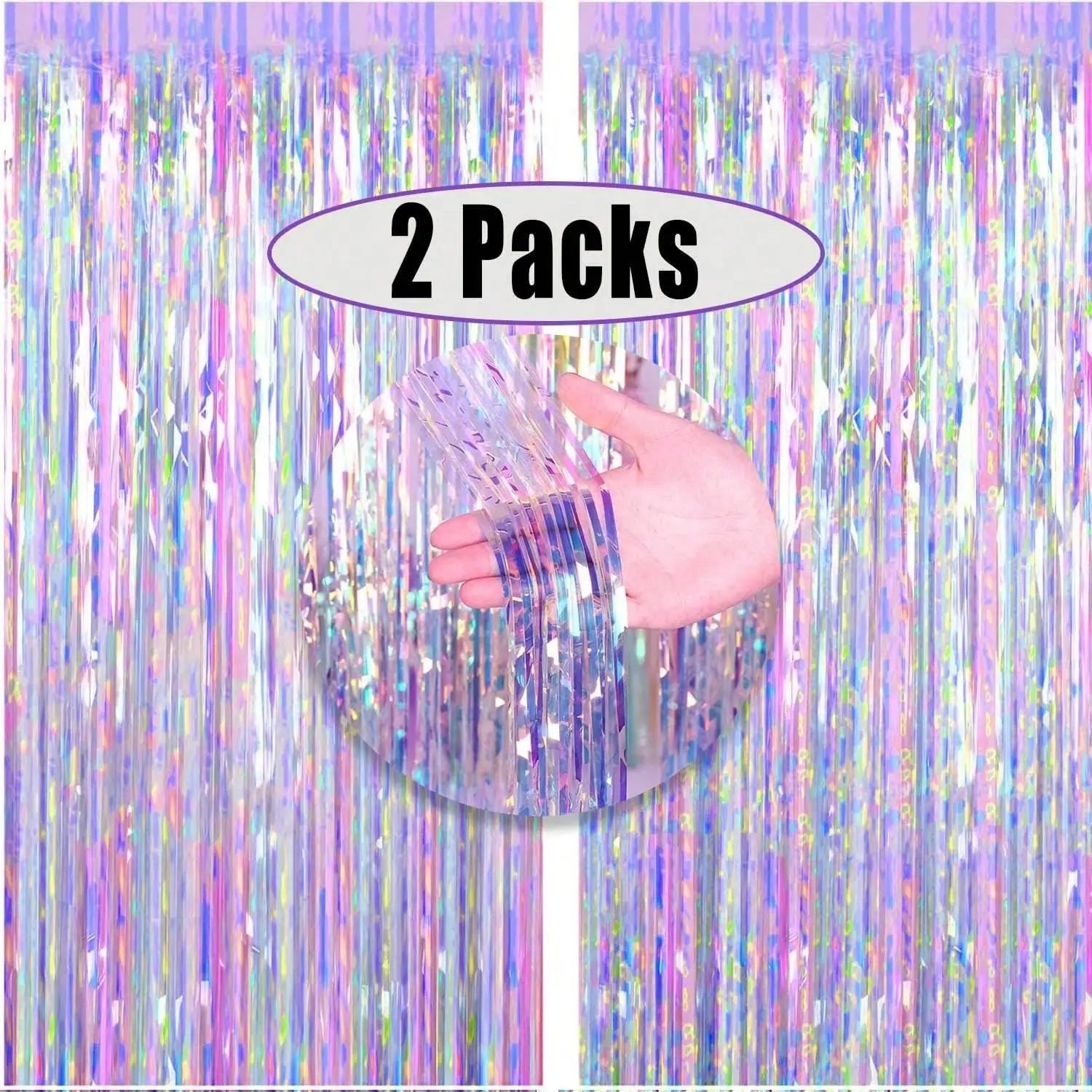 3.28ft x 6.56ft Shiny Corlorful Metallic Tinsel Foil Fringe Curtains Photo Booth Props for Engagement Shower Party Decorations