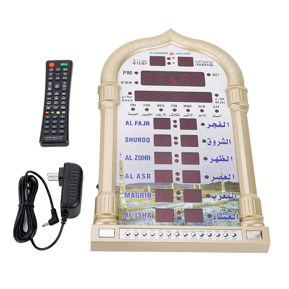 12V Azan Mosque Mosque Clock Calendar Muslim Prayer Wall Clock Alarm Islamic Mosque Azan Calendar Ramadan Home Decor Wall Clock