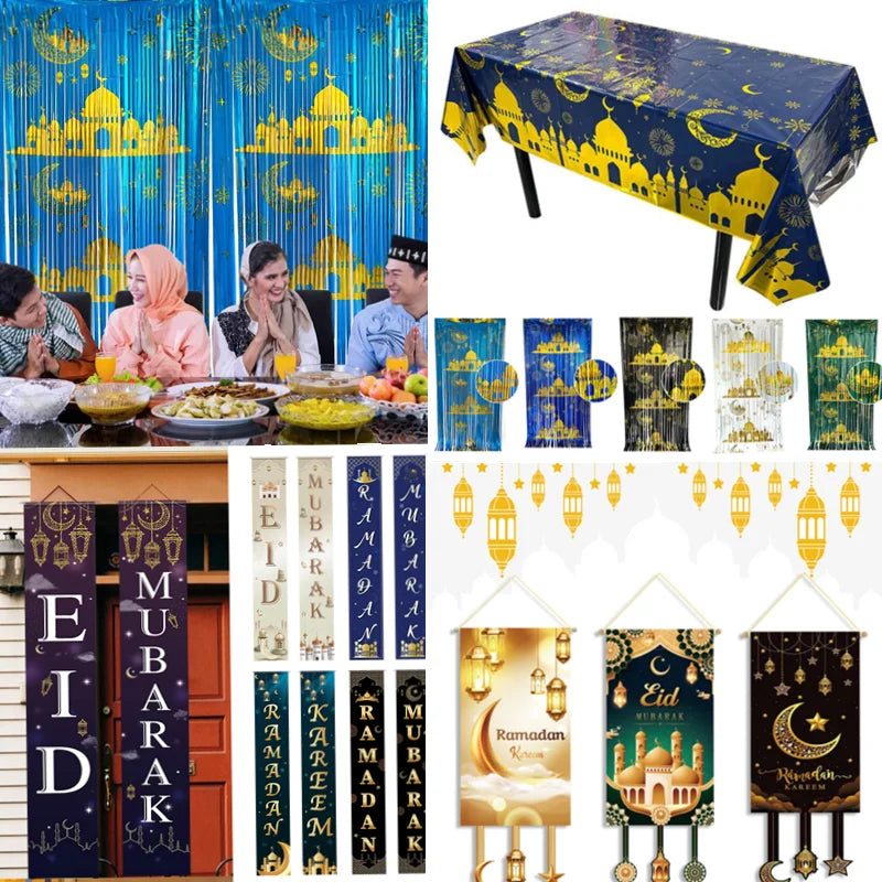 Ramadan Decorations 2026 Pulling Flag Eid Mubarak Hanging Banner Islamic Muslim Party Party Moon Star Castle Hanging Flag