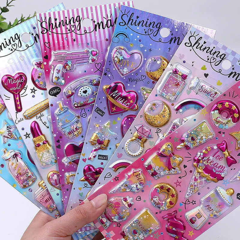 1PC 3D Glitter Shining Stickers Self-Adhesive Bling Craft Shaking Puffy Foil Sticker for Decorative Scrapbooking Girls DIY Toy