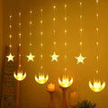 2026 Eid Al-Fitr Mubarak LED String Lights Moon Stars Curtain String Lights Islamic Ramadan Kareem Decoration for Home Garden