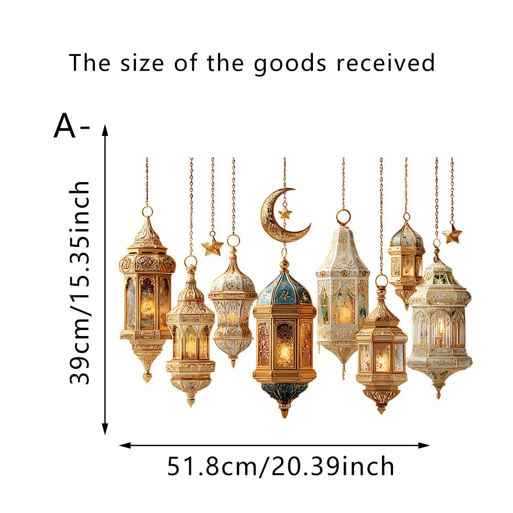 2026 Eid Al-Fitr Wall Decals Moonlight and Star Lights Ramadan Kareem Cards Muslim and Islamic Window Decals Eid Decorations