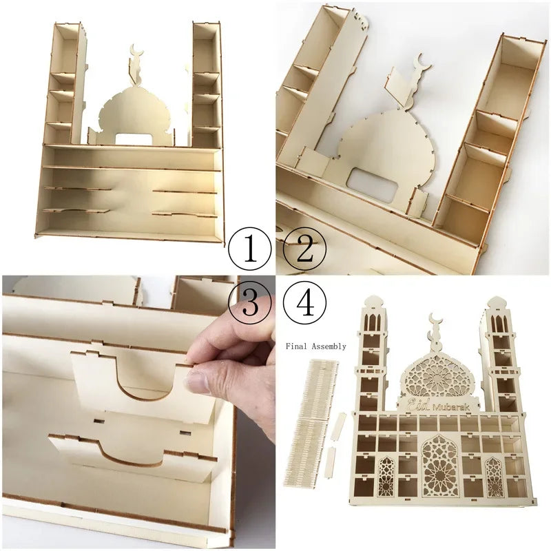 Ramadan Kareem Countdown Calendrier Wooden Eid Mubarak Ornament Drawer Ramadan Decorations for Home Eid Al Adha Party Decor 2025