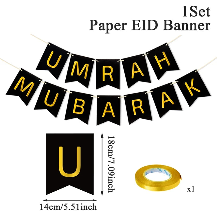 Umrah Mubarak Banners EID Mubarak Decoration 2025 for Home Bunting Banner Ramadan Kareem Islamic Muslim Party Eid Al Adha Gifts