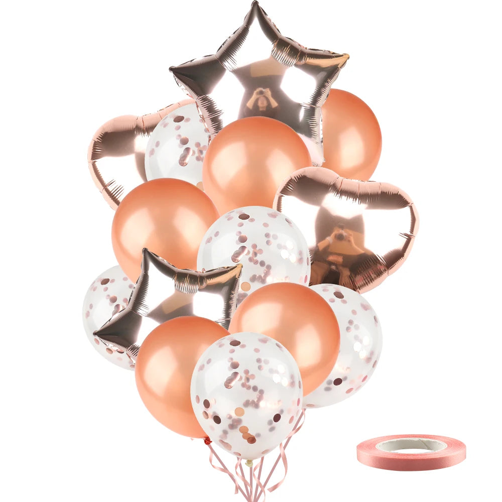 Heart Star Balloon Metallic Balloons 14pcs Gold Red Blue Pink Confetti Baloon Set For Happy Birthday Baby Shower Wedding Globos