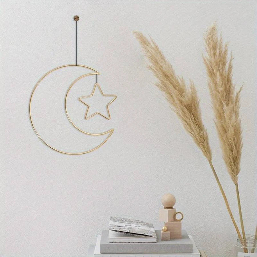 Golden Moon Star Set DIY Wall Decoration Metal Iron Wall Room Window Frame Decoration