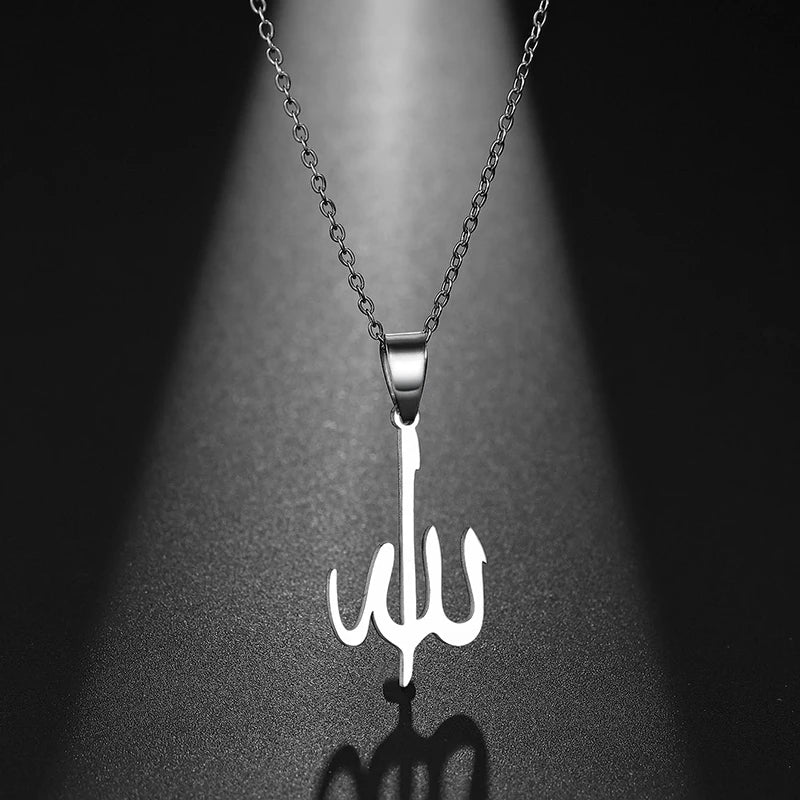 Stainless Steel Allah Necklace Arabic Calligraphy Shahada Pendant Necklace Muslim Islamic Jewelry