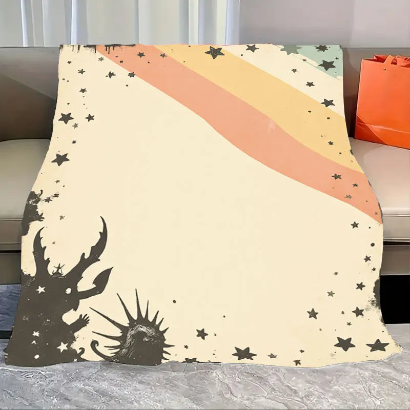 1pc Flannel Blanket "Dream in Stillness" Floral Moon Star Print Soft Cozy Blanket for Home Decor