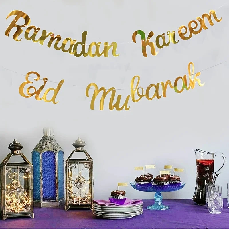 Gorgeous Golden Eid Mubarak & Ramadan Kareem Banner Add a Festive Touch to Your Party
