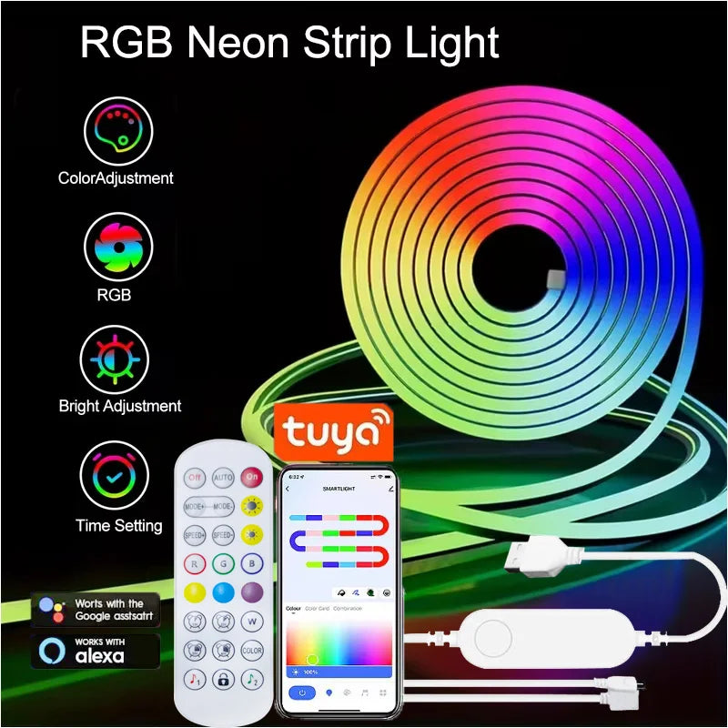 Smart RGB Neon Strip Light APP Control Music Sync Waterproof Flexible LED Neon Rope Lights for Home Decor Ambient Lighting