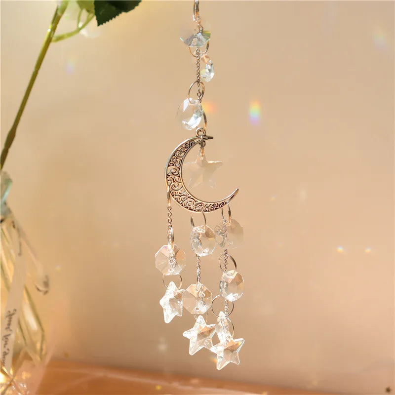 1Pc Galaxy Star Moon Crystal Wind Chime Pendant for Home Decor Garden Suncatcher Dream Catcher Pendant Holiday Party Supplies