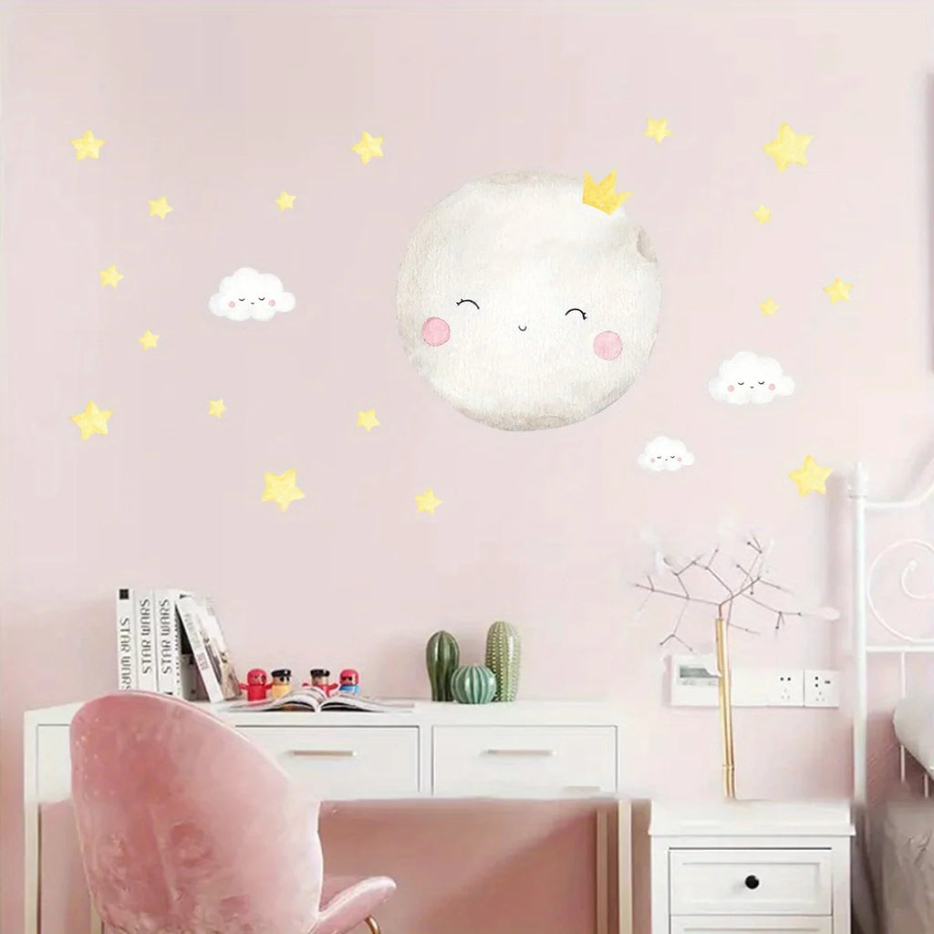1PC Cartoon Cut Mother Moon and Stars Clouds Good Night Wall Stickers for Bedroom Living Room Nursery Decoration Wall Decals
