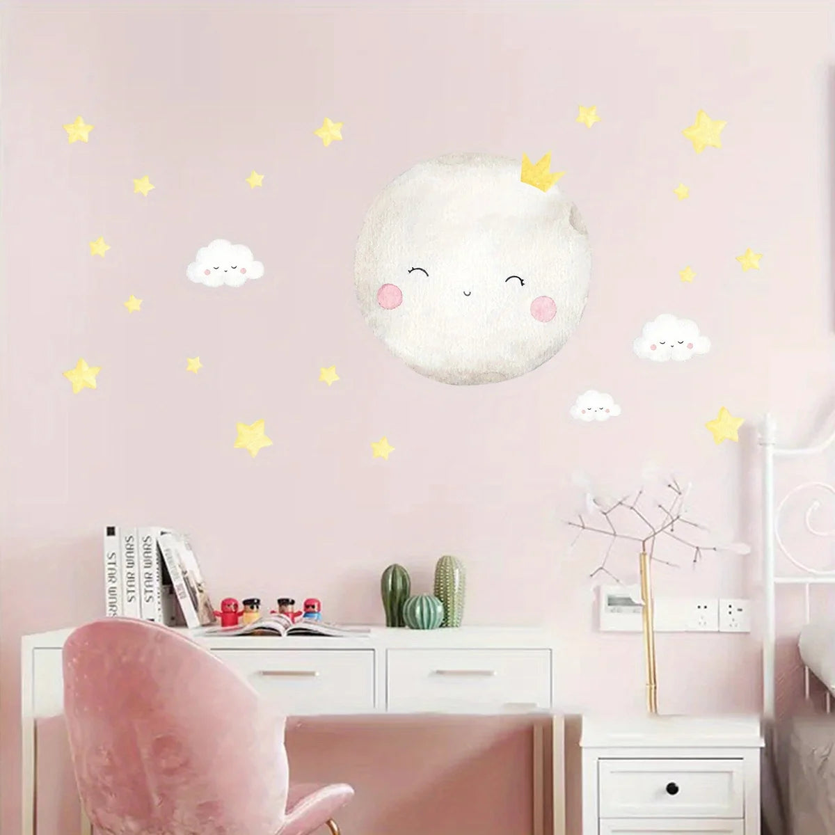1PC Cartoon Cut Mother Moon and Stars Clouds Good Night Wall Stickers for Bedroom Living Room Nursery Decoration Wall Decals