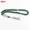 Luxurious Tasbih 100% Natural Green Malachite Grade AAAAA with 925 Sterling Slivers Teaasel islamic rosary Muslim Eid adha gift