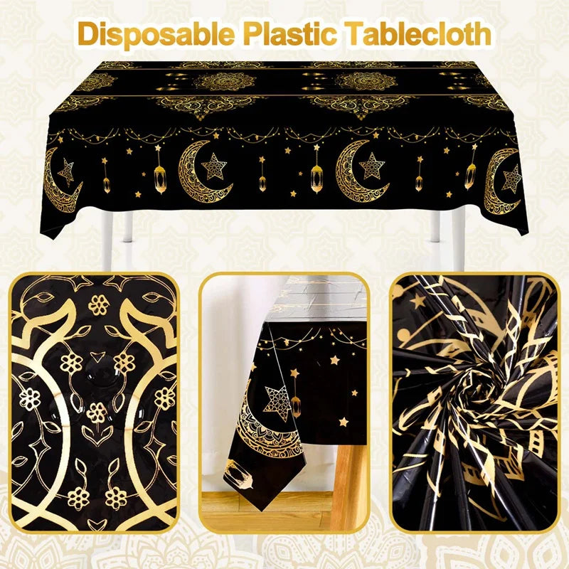 Eid Mubarak Tablecloths Ramadan Decoration for Home 2026 Islamic Muslim Party Decor Ramadan Tableware Supplies Eid Al Adha Gift
