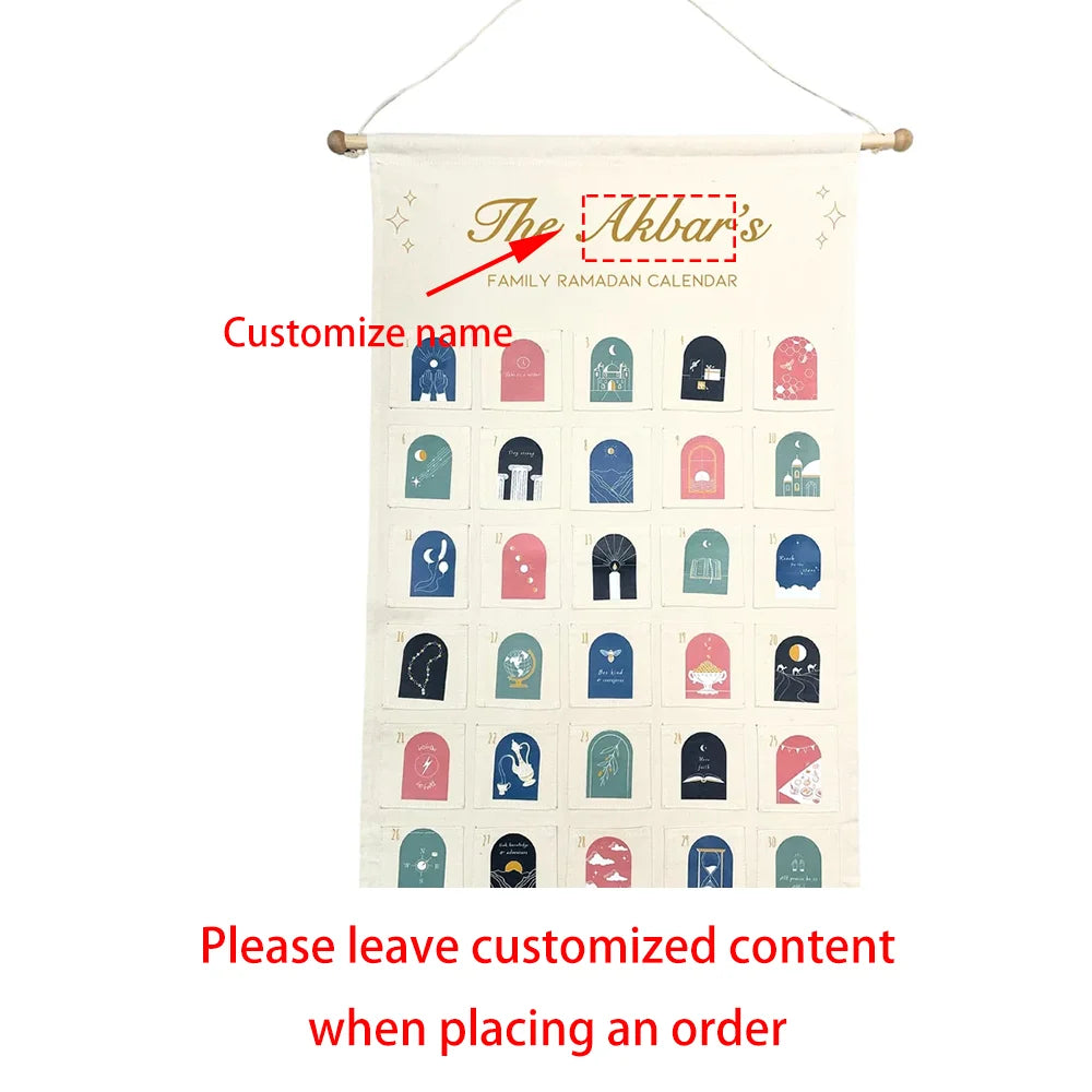 Personalised Ramadan Countdown Advent Calendar Banner Bag Muslim Islamic Kareem Eid Keepsake Family Kid Gift Home Door Decor