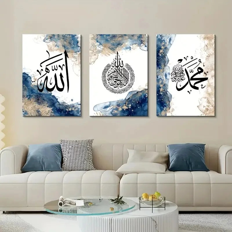 3pcs Islamic Wall Art Pictures Arabic Calligraphy Posters and Prints Allah Canvas Painting Modern Living Room Home Decor