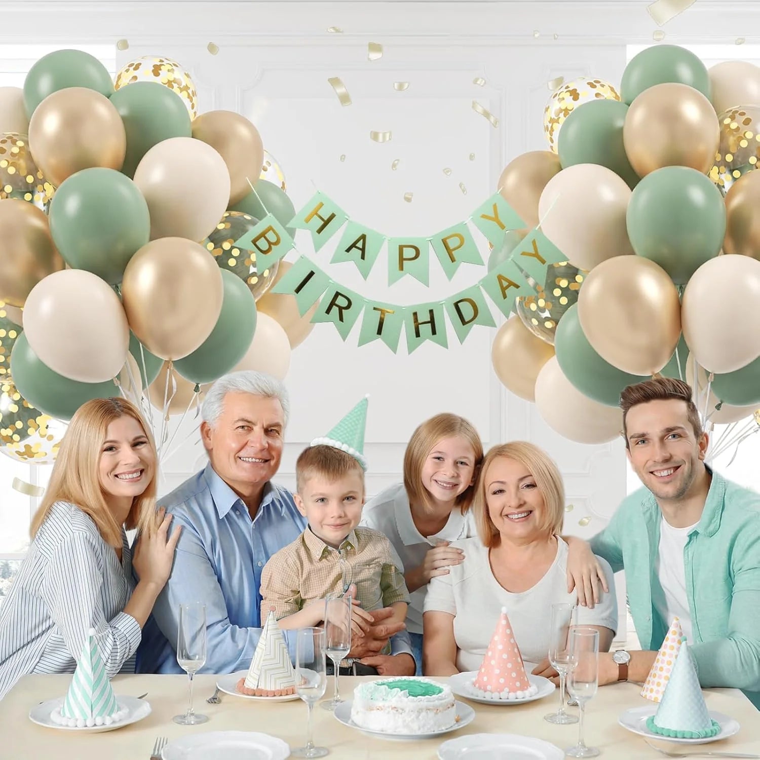 60Pcs Sage green Sand White Metallic Gold Confetti Balloons for Boho Birthday Wedding Bridal Baby Shower Engagement Party Decor